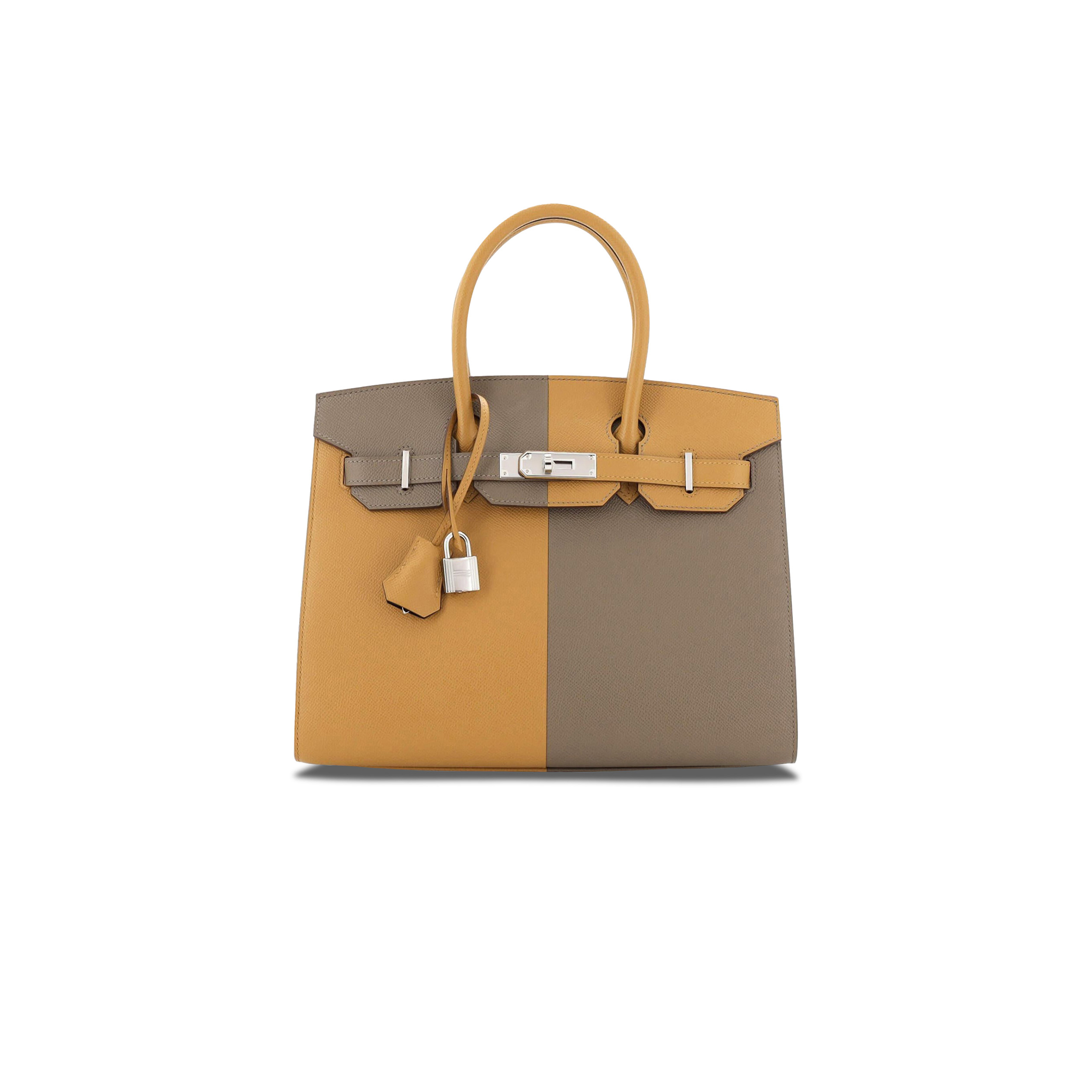 HERMÈS BIRKIN 25 EPSOM ELEPHANT GREY AND SESAME WITH FLORIDA BLUE INTERIOR SILVER BUCKLES H028367CC03 (25*18*13cm)